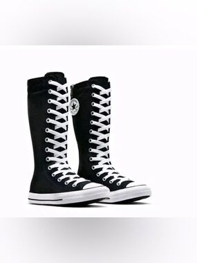 Youth Black High-Top Lace-Up Canvas Knee Boots - Classic Casual